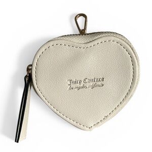 Juicy Couture Heart Zip Pouch Bag Charm Key Chain in Creamy White